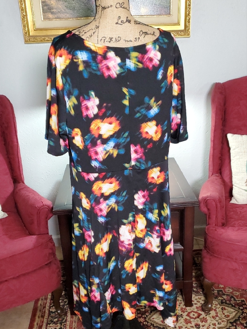 NY Collection Black Midi Dress with Vibrant Floral Print - Picture 4 of 11